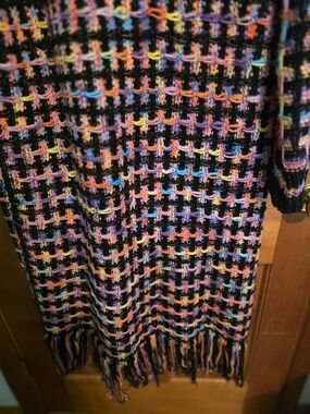 Multicolor Fringe Knit Sweater Dress - Black Base